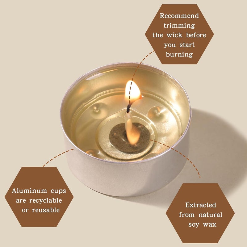 Devi 6 Hour Soy Wax White Tea Lights Candles 100 Pack Paraffin-Free, Soy Tealight Votive Candles Bulk-6 Hours Long Burning, Unscented Small Tea Lights for Home Weeding Decor - Image 5